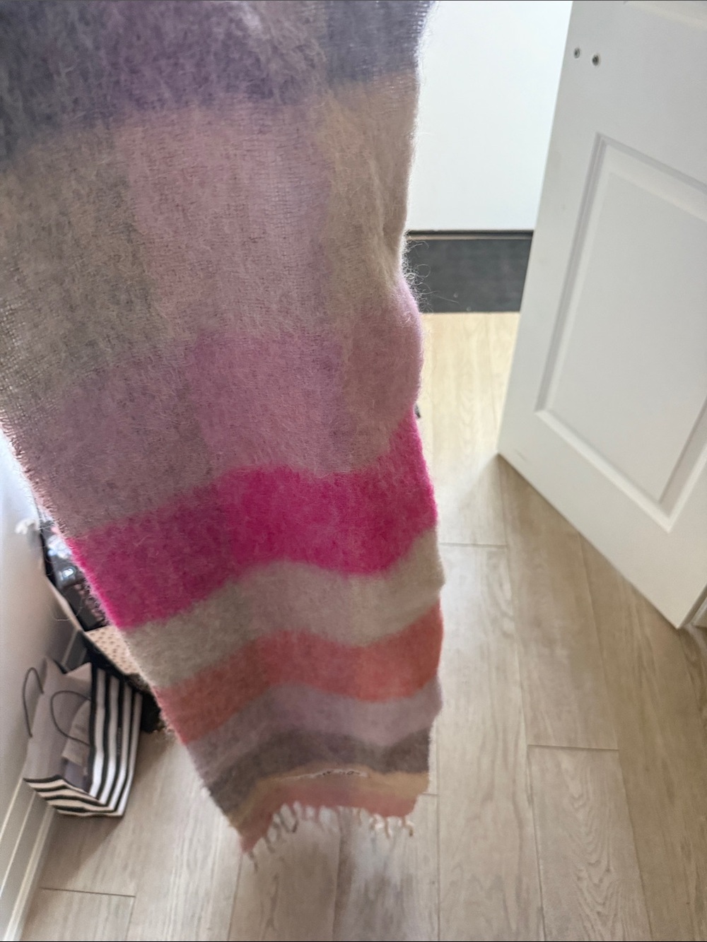 Acne Multicolor Striped Mohair Scarf in Hot Pink, Peach, Lavender & Cream